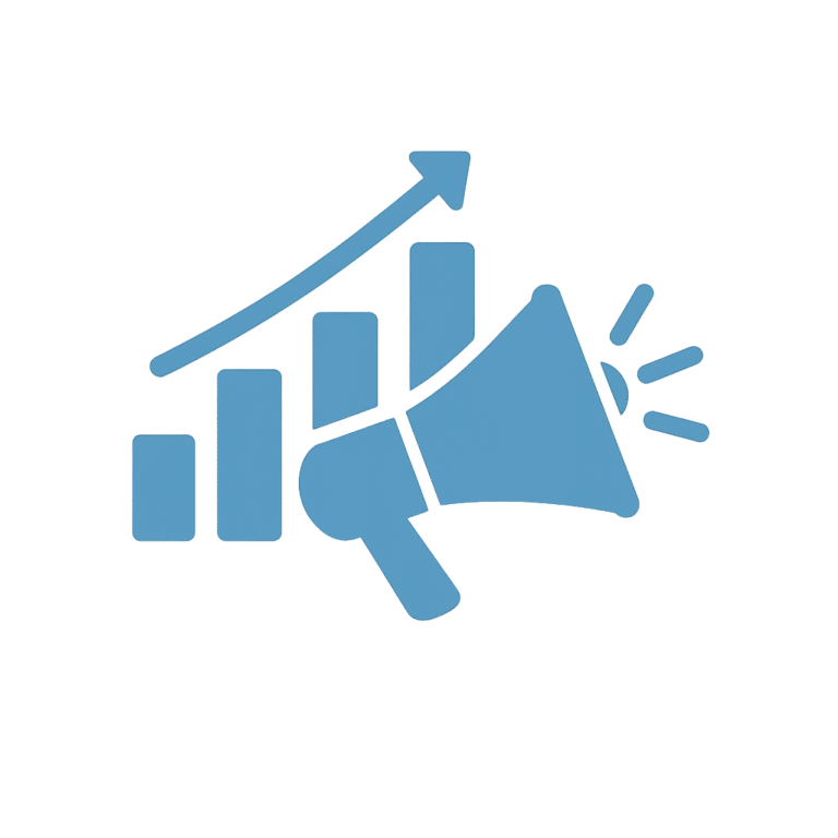 Performance marketing icon highlighting data-driven innovation, measurable growth, and improved reputation